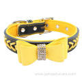 co-friendly colorful rhinestone bowtie leather dog collar